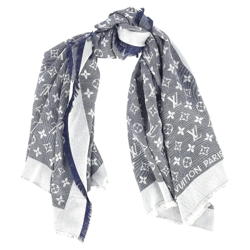 Scarves for professional looks -Louis Vuitton Monogram Denim Shawl Scarf in Blue Silk/Wool Blend