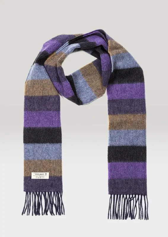 Scarves for busy lifestyles -John Hanly Lambswool Scarf Purple Stripe