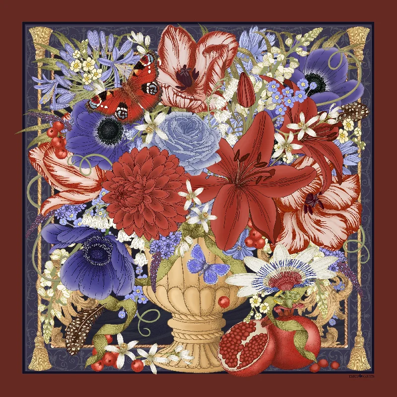 Neck Scarves professional-The Pomegranate Still Life Scarf | Wool/Silk | 130x130cm [Preorder]