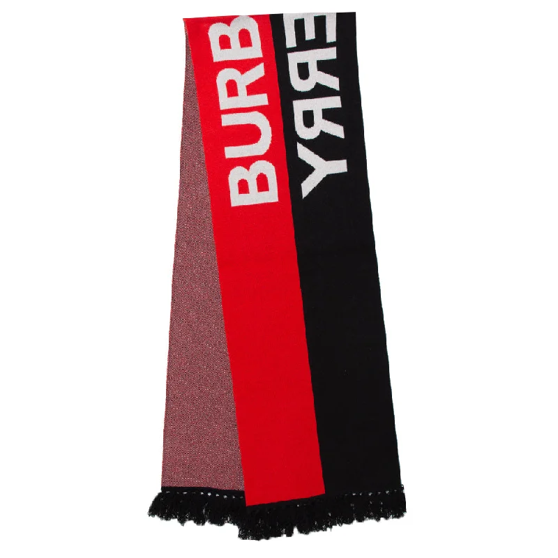 Mens Scarf Organic-Burberry Bicolor Logo Intarsia Knit Cashmere Football Scarf