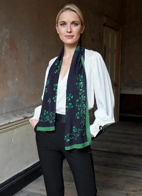 Scarves in luxe brands -Navy Shamrock Silk Scarf