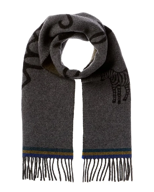 Mens Scarf Lightweight-Wool-PS by Paul Smith Zebra Logo Wool-Blend Scarf