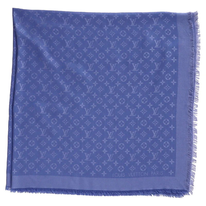 Scarves for travel essentials -Louis Vuitton Monogram Shawl Scarf in Blue Silk