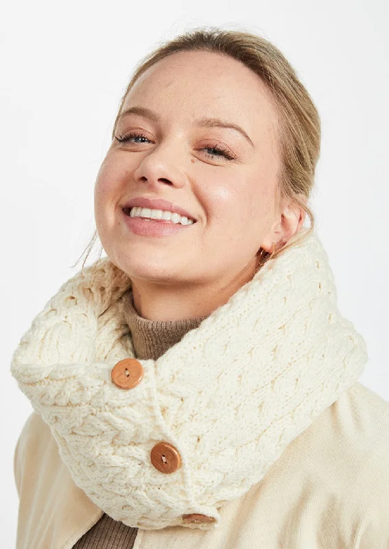 Scarves for night walks -Aran Buttoned Snood | Natural