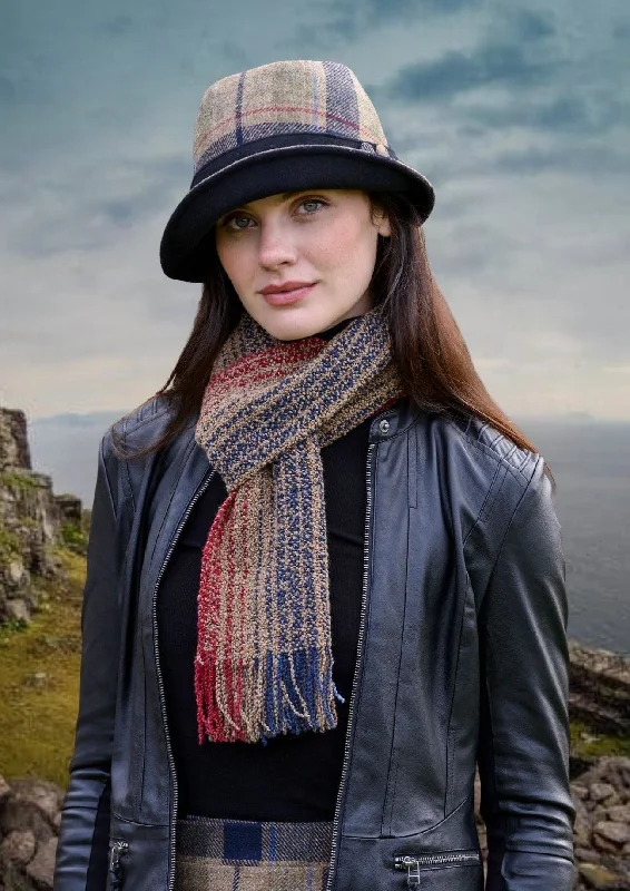 Scarves with lace patterns -Mucros Skellig Scarf | Brown Navy Red