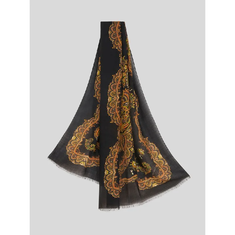 Scarves with glitter sequins -CASHMERE SCARF WITH ORNAMENTAL PRINT