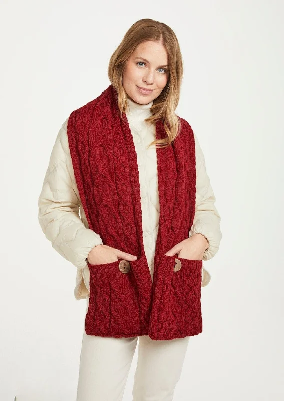 Scarves with wild designs -Red Aran Pocket Scarf | Red