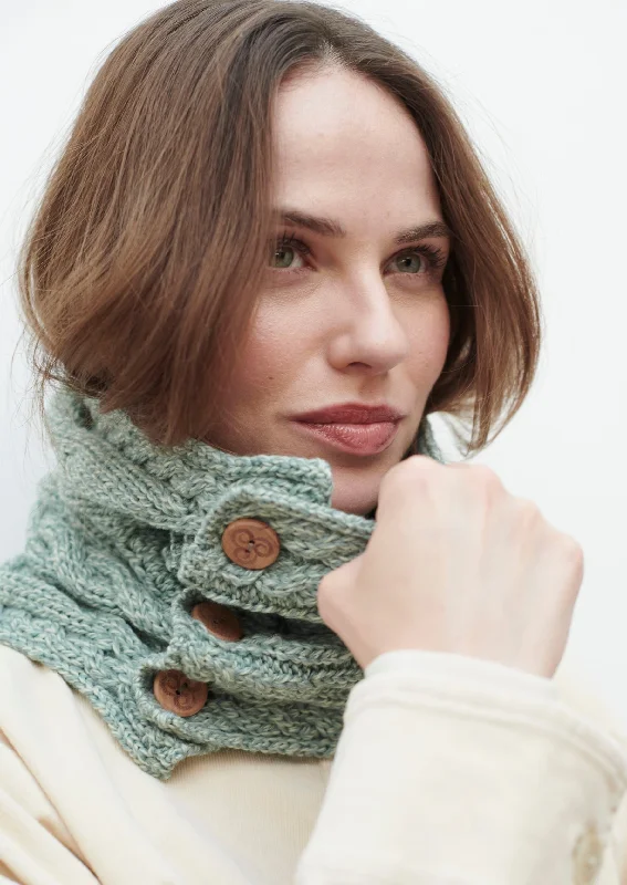 Scarves with crochet details -Aran Button Scarf | Mint