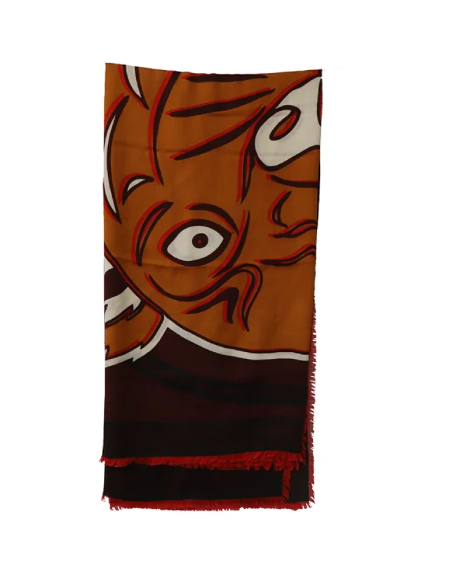 Scarves with tribal patterns -Kenzo Paris Tiger Head Print Scarf in Multicolor Cotton