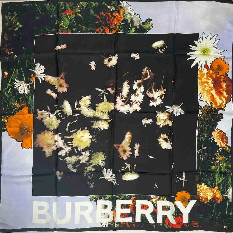 Scarves for party outfits -New Burberry Women's  Silk Square Scarf with Flower Print