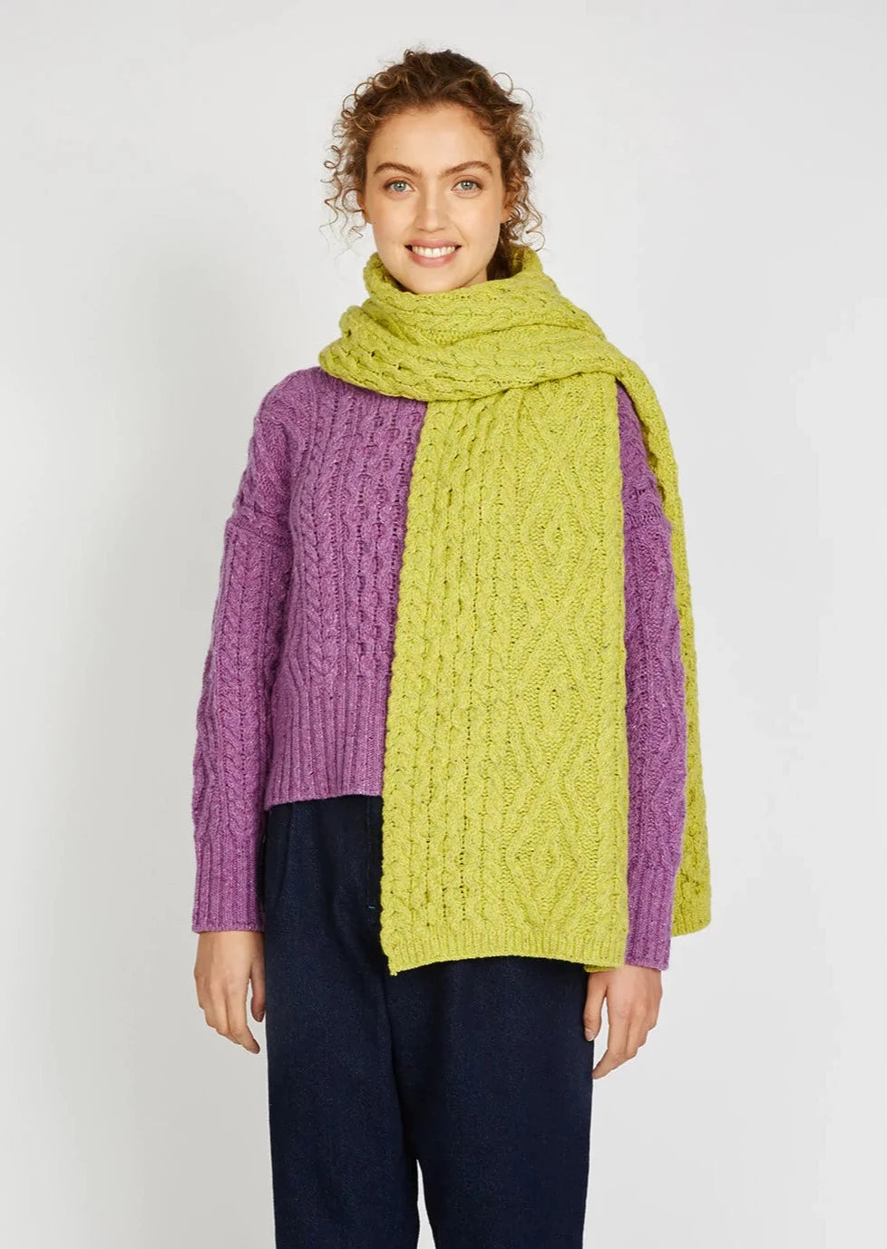 Scarves for harsh climates -IrelandsEye Diamond Aran Scarf | Chartreuse