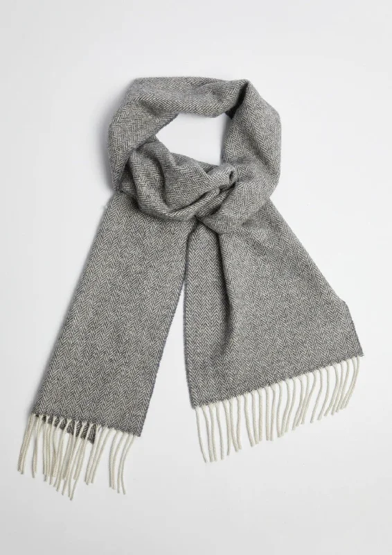 Scarves in thick wool -Foxford Lambswool Scarf | Grey Herringbone