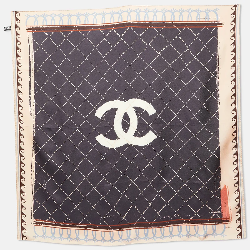 Scarves with fade effects -Chanel Grey Quilted Cc Print Silk Square Scarf