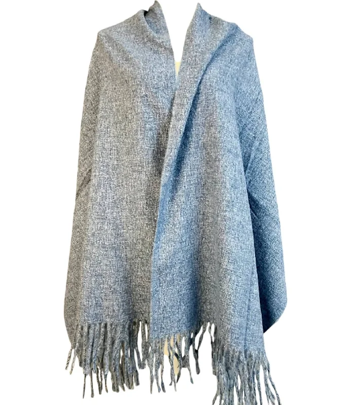 Scarves for dance costumes -Irene Tassel Trim Oversized Winter Scarf In Blue