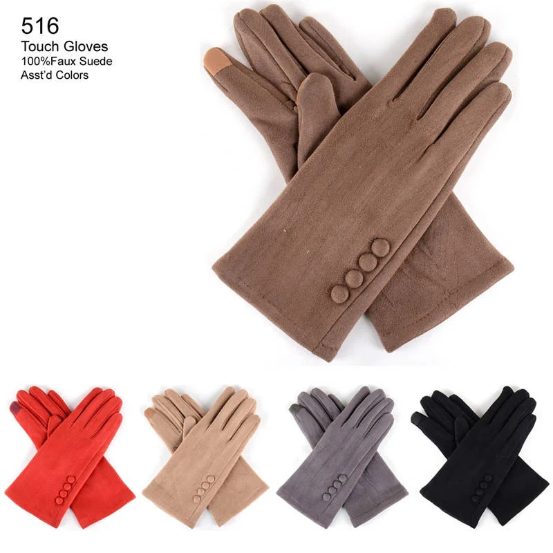 gloves for gatherings-12-pack Wholesale Women's Suede Texting Gloves Touch Screen #516