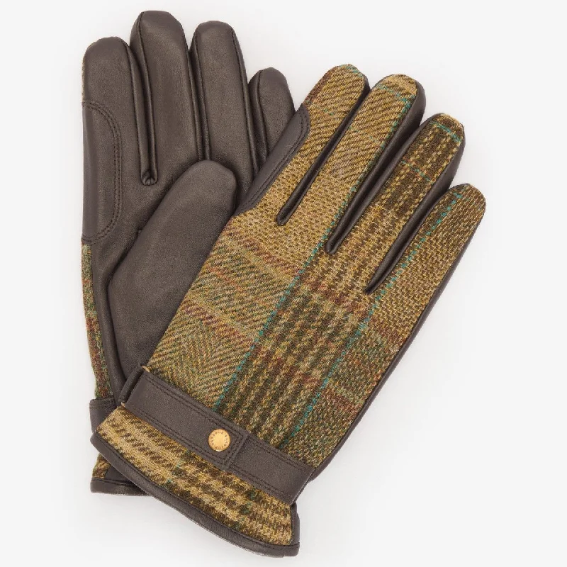 gloves for console repair-Barbour Mens Deveron Tweed Waterproof Gloves in Green