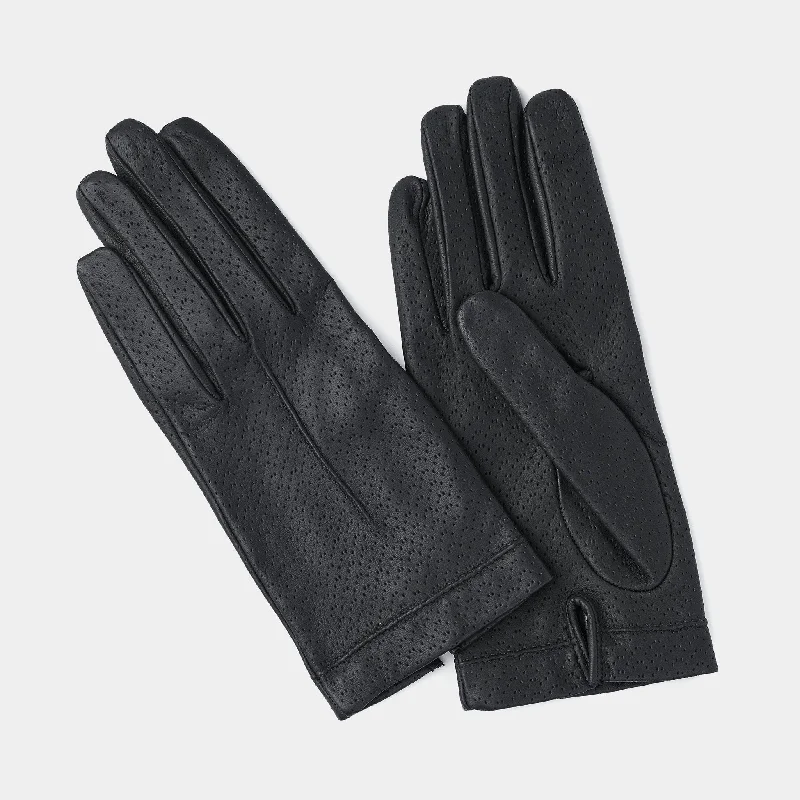 knit gloves-Women's Leather Gloves in Dark Grey, Silk Lined