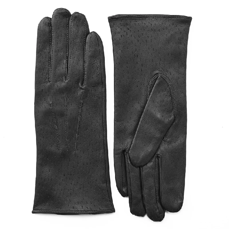 gloves for meteorologists-Pittards Ladies Aniline 3 Point Leather Gloves in Black