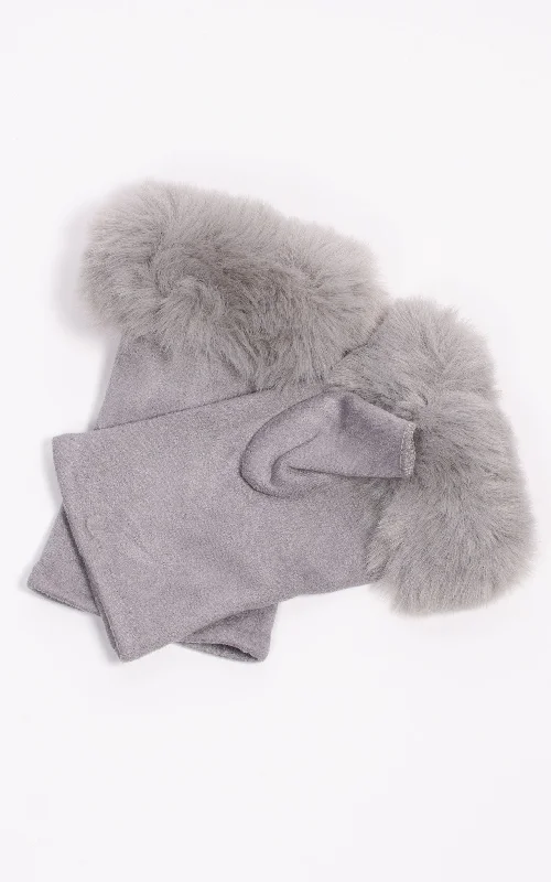 gloves for entrepreneurs-Fingerless Faux Fur Gloves |  Grey