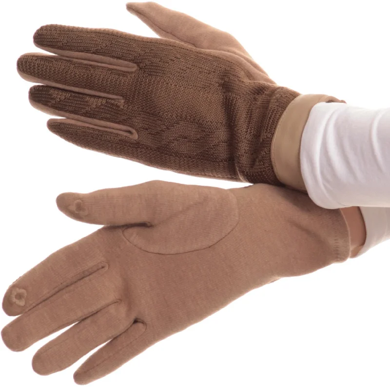 gloves for lectures-Sakkas Rayanne Soft Classic Knit Faux Leather Wrist Band Touch Screen Warm Gloves