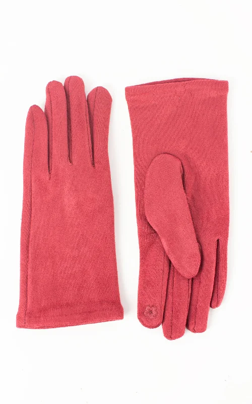 gloves for streamers-Faux Suede Plain Gloves | Mulberry Red