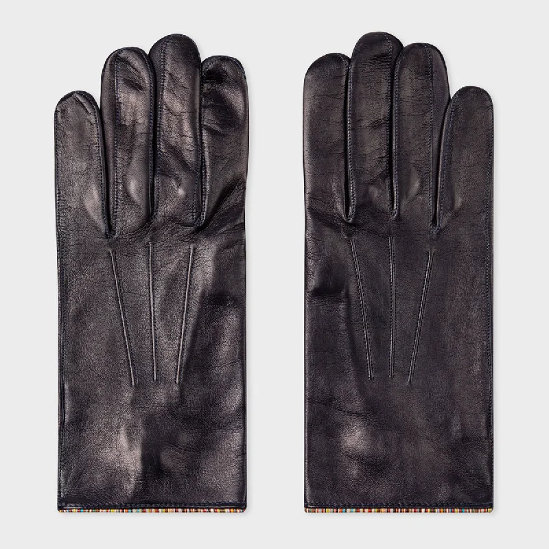 gloves for boat repair-Paul Smith - Men's Gloves With 'Signature Stripe' Piping in Navy