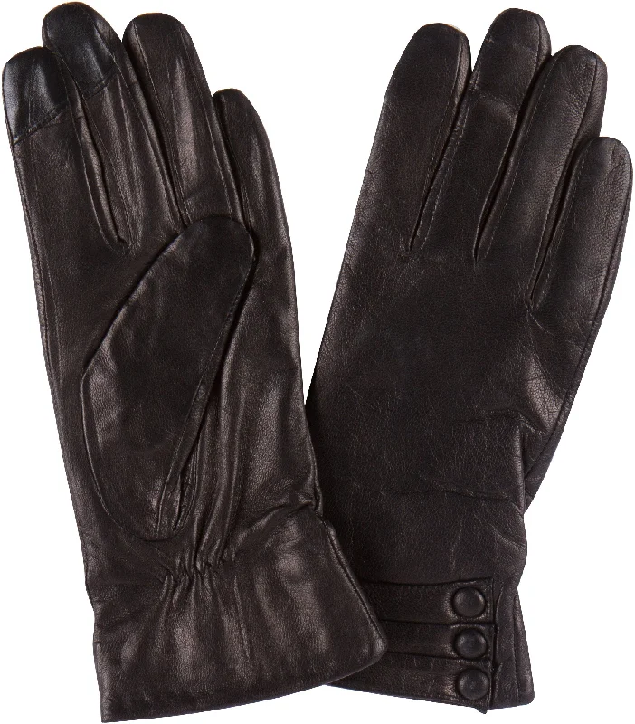 gloves for projects-Sakkas Syle Womens Touch Screen Real Leather Three Button Fitted Gloves