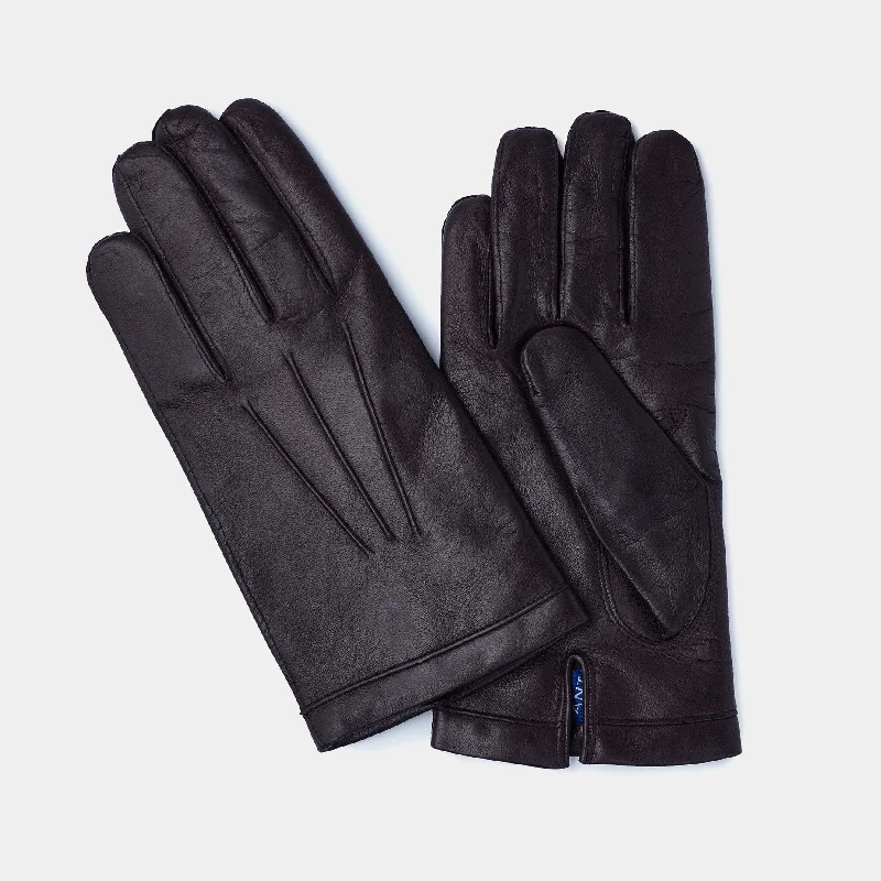 wool gloves-Men's Leather Gloves with Cashmere Lining, Black