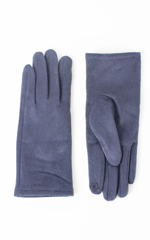 gloves for videography-Faux Suede Plain Gloves | Navy