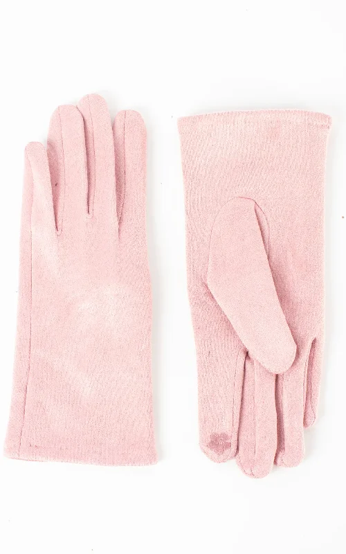 gloves for sightseeing-Faux Suede Plain Gloves | Pink