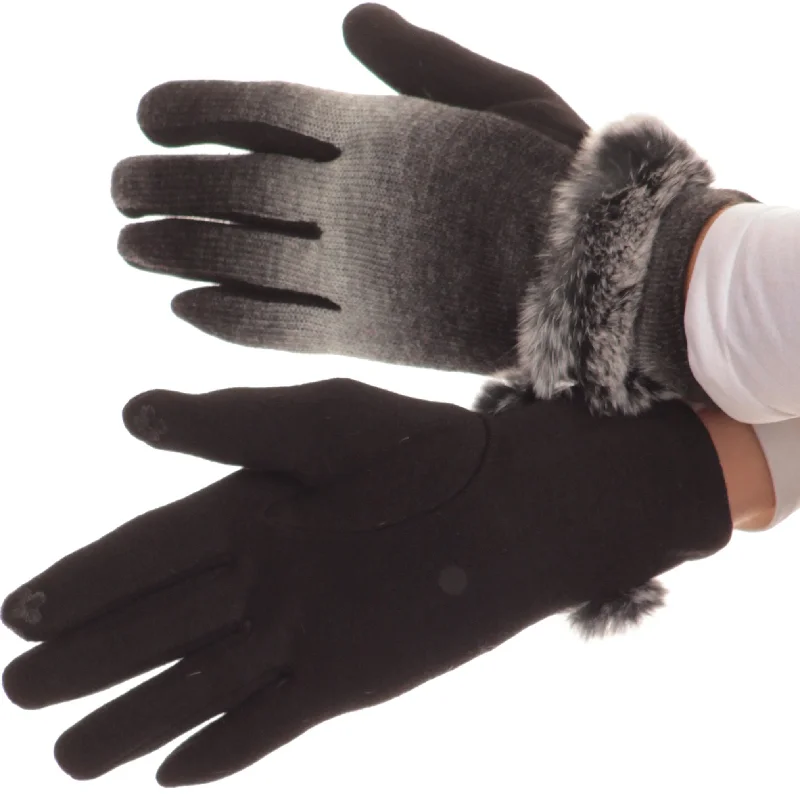 gloves for study groups-Sakkas Sophie Ombre Knitted Faux Fur Wrist Band Touch Screen Capable Gloves