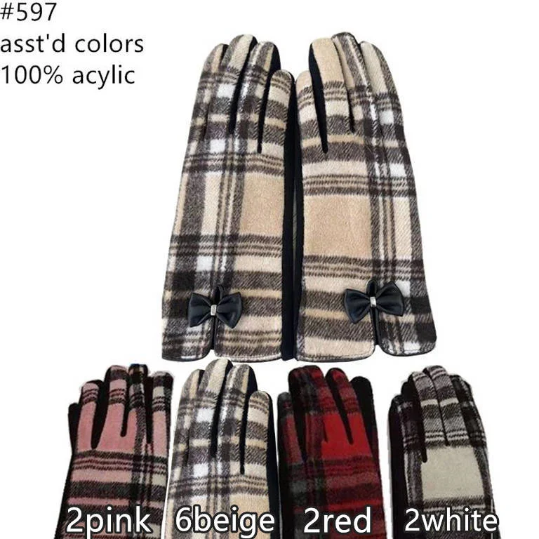 gloves for playoffs-12-pack Wholesale Women's Plaid Texting Gloves Touch Screen #597