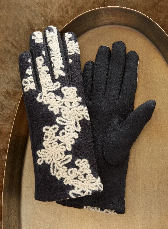 gloves for apprenticeships-Embroidered Ivory Touch Screen Gloves