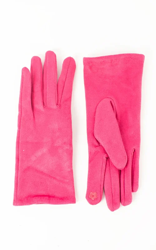 gloves for podcasters-Faux Suede Plain Gloves | Hot Pink