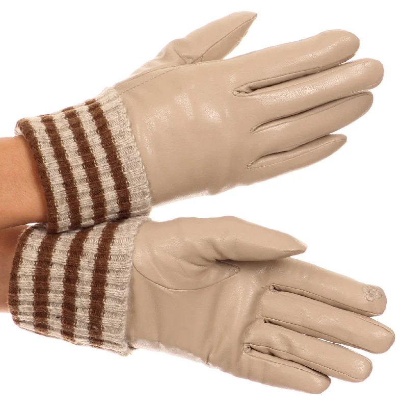 gloves for conferences-Sakkas Oda Warm Striped Wool Cuff Winter Touch Screen Wrist Length Gloves