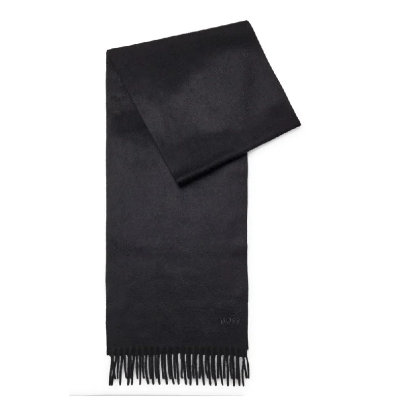 Mens Scarf Sports-Team-Fringed scarf in pure Italian cashmere with embroidered logo