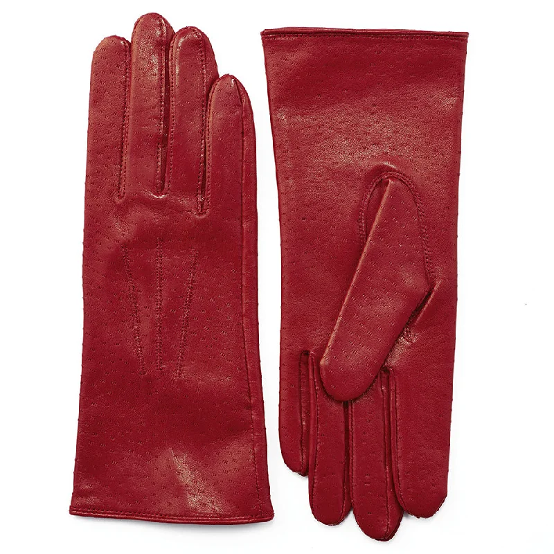 gloves for astronomers-Pittards Ladies Aniline 3 Point Leather Gloves in Red