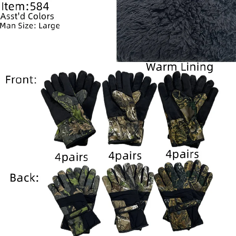 gloves for writers-12-pack Wholesale Men's Winter Camo Sport Gloves Ski Gloves #584