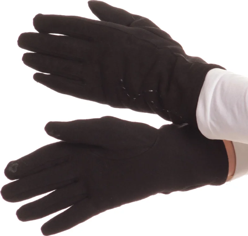 gloves for field trips-Sakkas Lidy Leather Embroidered Comfortable Warm Snow Touch Screen Finger Gloves