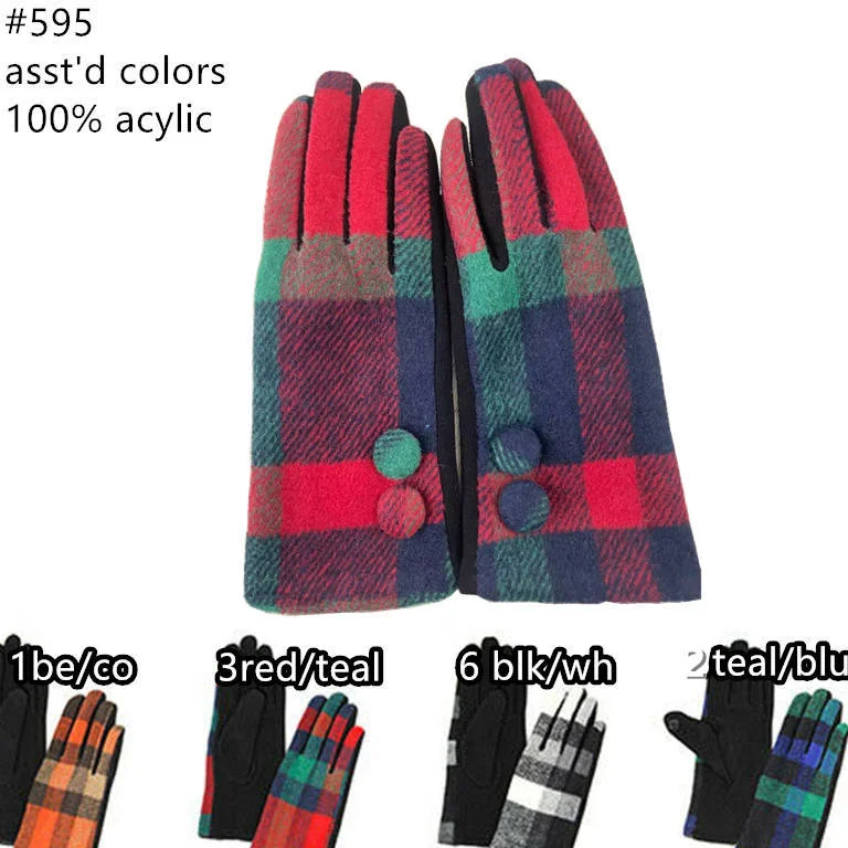 gloves for spectators-12-pack Wholesale Women's Plaid Texting Gloves Touch Screen #595