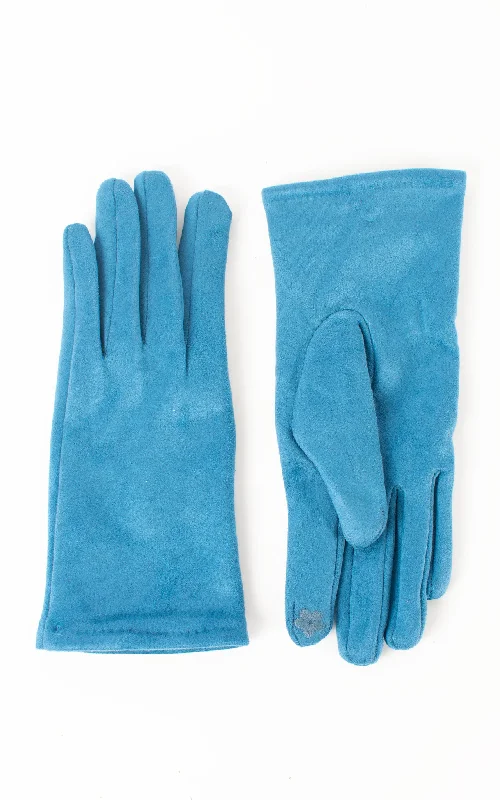 gloves for exploring-Faux Suede Plain Gloves | Teal