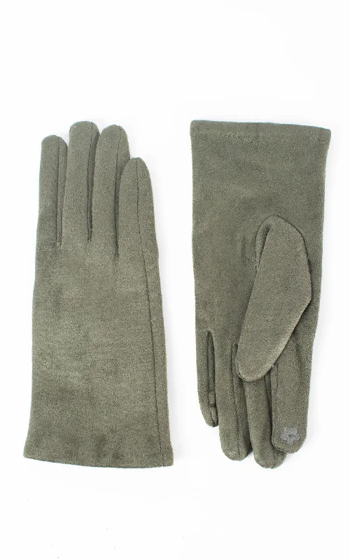 gloves for social media-Faux Suede Plain Gloves | Olive