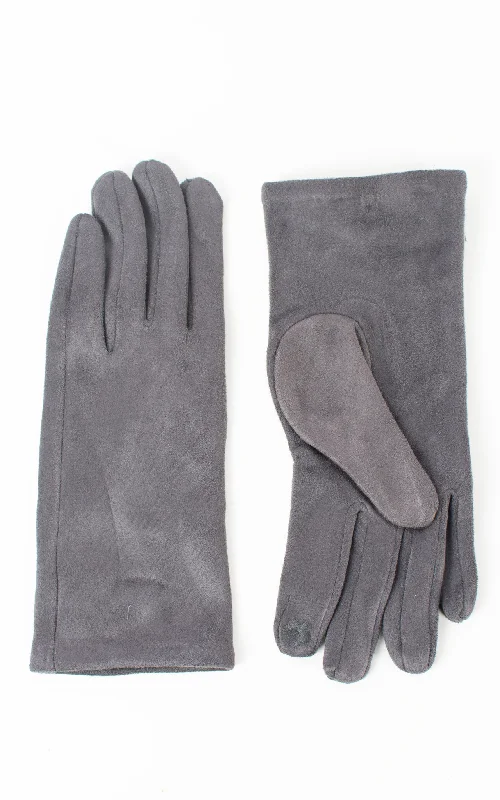 gloves for photography-Faux Suede Plain Gloves | Dark Grey